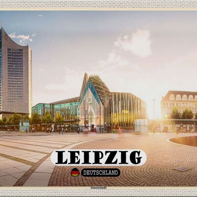 Cartel de chapa ciudades Leipzig centro de la ciudad edificio estanque 30x20cm