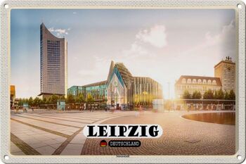 Panneau en étain villes Leipzig centre-ville étang bâtiments 30x20cm 1