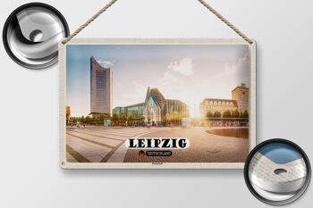 Panneau en étain villes Leipzig centre-ville étang bâtiments 30x20cm 2