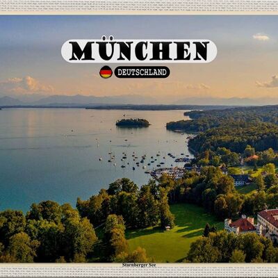 Cartel de chapa ciudades Múnich vista del lago Starnberg 30x20cm