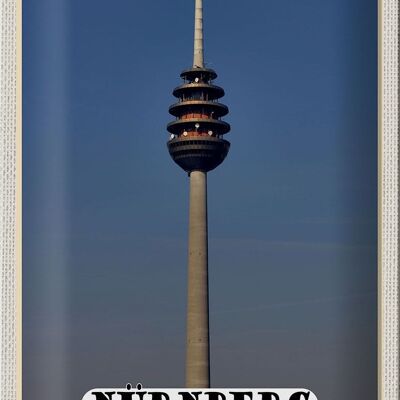 Panneau en étain villes Nuremberg, tour de télécommunication, peinture 20x30cm