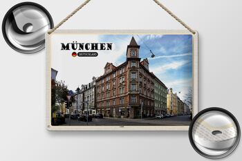 Plaque en étain Villes Munich Lehel Street City 30x20cm 2