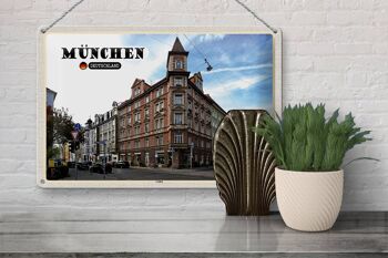 Plaque en étain Villes Munich Lehel Street City 30x20cm 3