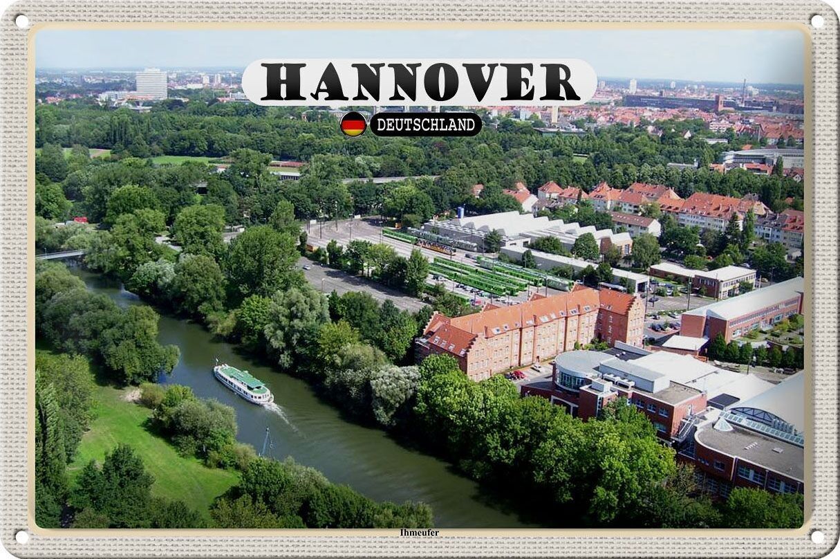 Targa in metallo città di Hannover vista Ihmeufer 30x20 cm