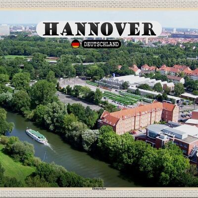 Cartel de chapa ciudades de Hannover vista de Ihmeufer 30x20cm