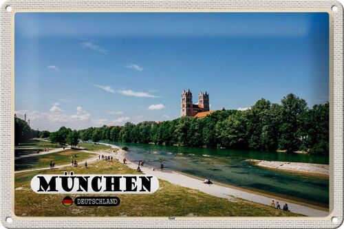 Blechschild Städte München Isar Schloss Fluss 30x20cm