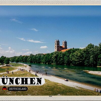 Metal sign cities Munich Isar Castle River 30x20cm
