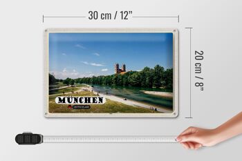 Plaque en tôle villes Munich château Isar rivière 30x20cm 4