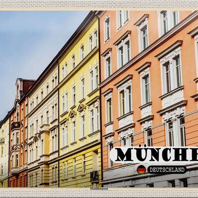 Cartel de chapa ciudades Munich edificio Haidhausen 30x20cm