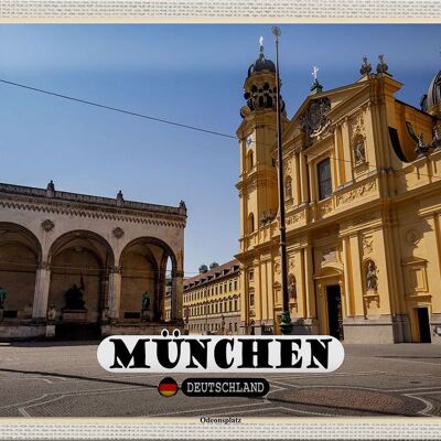 Cartel de chapa ciudades Munich Odeonsplatz escultura 30x20cm