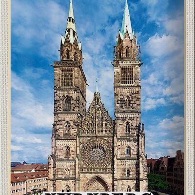 Plaque en étain villes Nuremberg Lorenzkirche architecture 20x30cm