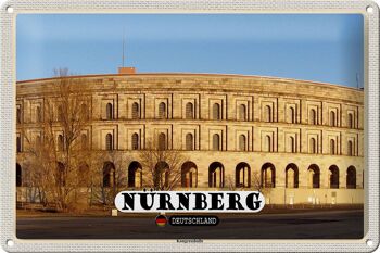 Panneau en étain villes Nuremberg, style de construction de la salle des congrès 30x20cm 1