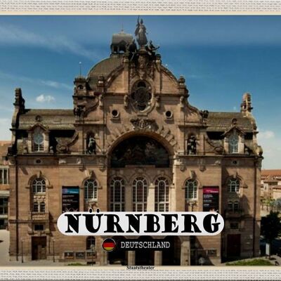 Plaque en étain Villes Bâtiment du Théâtre d'État de Nuremberg 30x20cm