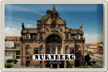 Plaque en étain Villes Bâtiment du Théâtre d'État de Nuremberg 30x20cm 1