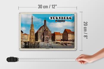 Panneau en étain villes Nünberg, peinture du marché principal 30x20cm 4