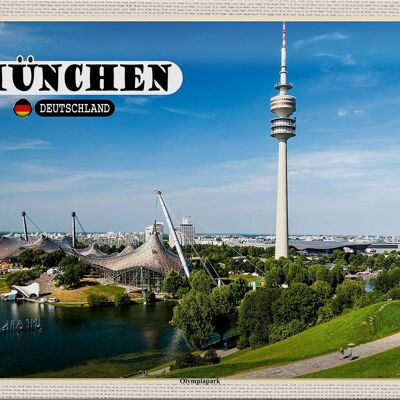 Cartel de chapa ciudades Torre de televisión del Parque Olímpico de Múnich 30x20cm