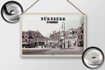 Plaque en étain villes Nuremberg Wöhrd vieille ville peinture 30x20cm 2