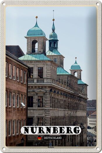 Panneau en étain villes bâtiment de l'hôtel de ville de Nuremberg 20x30cm 1