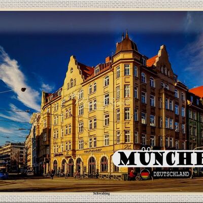 Cartel de chapa ciudades Munich Schwabing acera de la ciudad 30x20cm