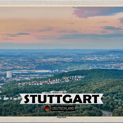 Targa in metallo città Stoccarda vista di Degerloch 30x20 cm