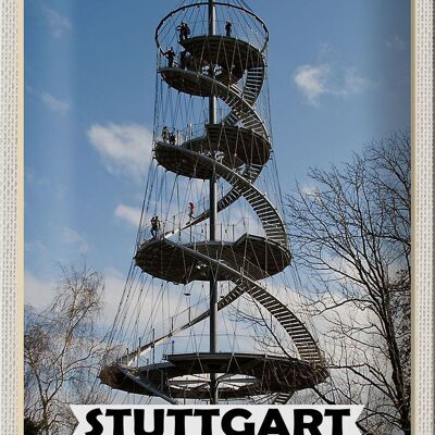 Panneau en étain villes Stuttgart Killesberg, architecture de la tour 20x30cm