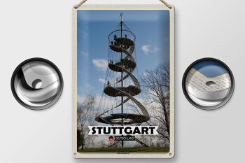Panneau en étain villes Stuttgart Killesberg, architecture de la tour 20x30cm 2