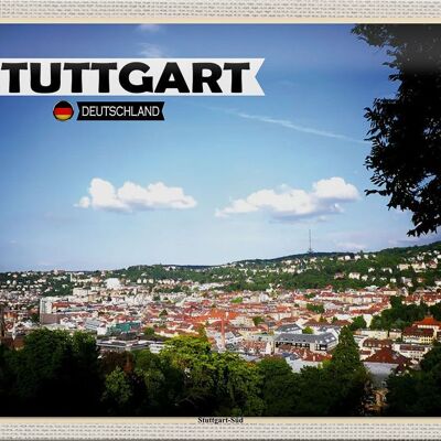Plaque en tôle avec vue sur les villes de Stuttgart Sud 30x20cm