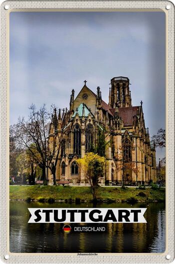 Plaque en tôle villes Stuttgart Johanneskirche 20x30cm 1