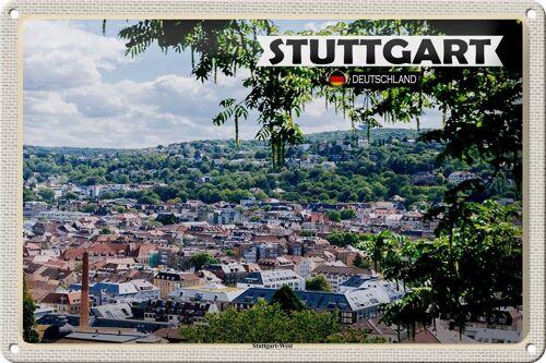 Blechschild Städte Blick auf Stadt Stuttgart West 30x20cm