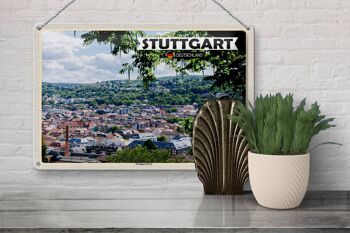 Plaque en tôle avec vue sur la ville de Stuttgart Ouest 30x20cm 3