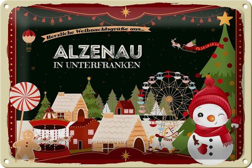 Blechschild Weihnachten Grüße aus ALZENAU IM UNTERFRANKEN 30x20cm