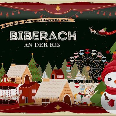 Cartel de chapa Saludos navideños de BIBERACH en el riß 30x20cm