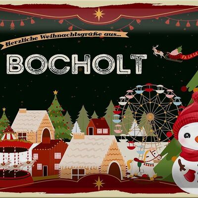 Cartel de chapa Saludos navideños de BOCHOLT 30x20cm