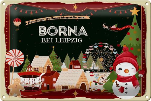 Blechschild Weihnachten Grüße BORNA bei Leipzig 30x20cm