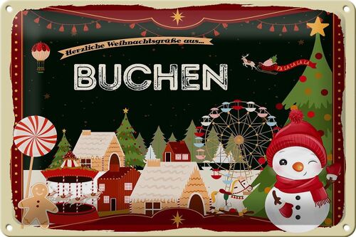 Blechschild Weihnachten Grüße aus BUCHEN 30x20cm