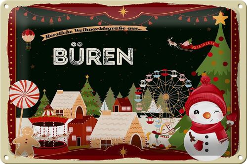 Blechschild Weihnachten Grüße BÜREN Fest 30x20cm