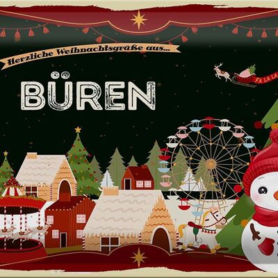 Panneau en étain Salutations de Noël BÜREN Fest 30x20cm