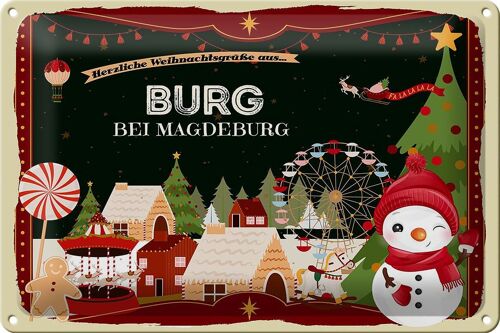 Blechschild Weihnachten Grüße aus BURG bei MAGDEBURG 30x20cm