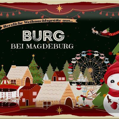Cartel de chapa Saludos navideños de BURG cerca de MAGDEBURG 30x20cm