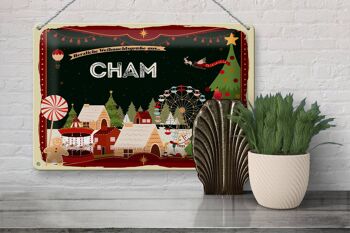 Plaque en tôle Salutations de Noël CHAM Fest 30x20cm 3