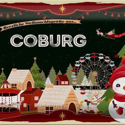 Cartel de chapa Saludos navideños de COBURG 30x20cm