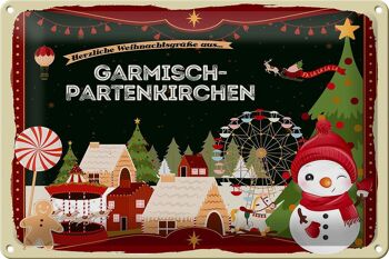 Plaque en tôle Salutations de Noël GARMISCH-PARTENKIRCHEN 30x20cm 1