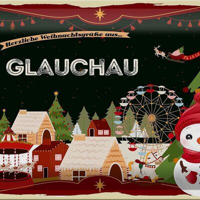 Blechschild Weihnachten Grüße GLAUCHAU 30x20cm