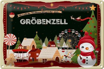 Plaque en tôle Salutations de Noël GRÖBENZELL 30x20cm 1