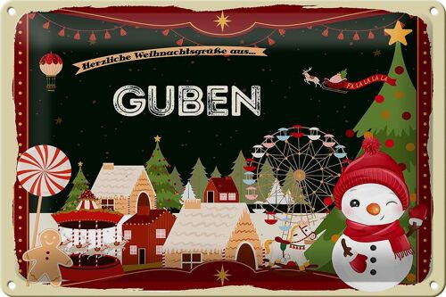 Blechschild Weihnachten Grüße aus GUBEN 30x20cm
