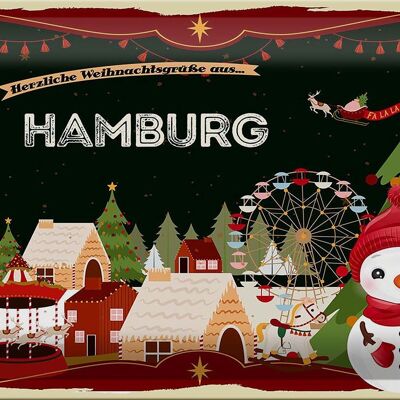 Blechschild Weihnachten Grüße aus HAMBURG 30x20cm