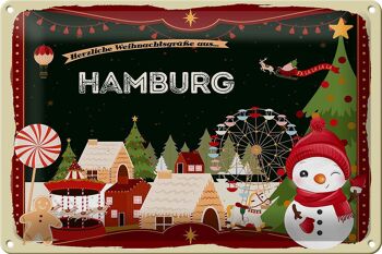 Plaque en tôle Salutations de Noël de HAMBOURG 30x20cm 1
