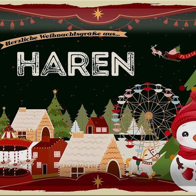 Cartel de chapa Saludos navideños de HAREN 30x20cm