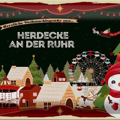 Plaque en tôle Salutations de Noël HERDECKE AN DER RUHR 30x20cm