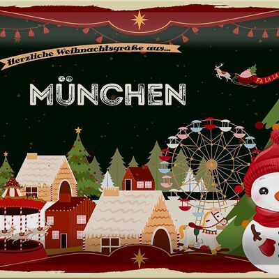 Plaque en tôle Salutations de Noël de MUNICH 30x20cm